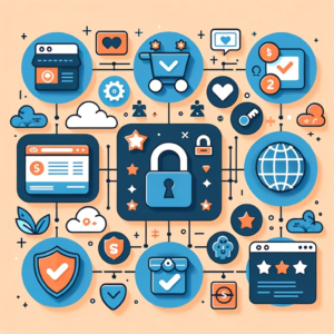 DALL·E 2023 10 26 11.32.58 Vector graphic of a comparison chart showcasing features security and user reviews of various e commerce platforms. Icons represent different functi